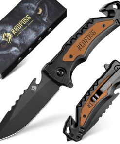 NedFoss DA169 Klappmesser, Rettungsmesser für Auto & Survival Rescue, Outdoor Gerät für Jeden, 9.5 CM Gurtschneider & Gl