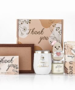Dankeschön Geschenk Set für Frauen | 8teiliges Gratitude Geschenk Korb mit Fotoframe, Stahltumbler, Duftkerze & mehr | I