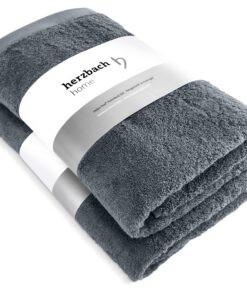 herzbach home Premium Duschtuch 2er-Set 70 x 140 cm Anthrazit – Groß, weich & saugstark, 100% Baumwolle (OEKO-TEX MADE I