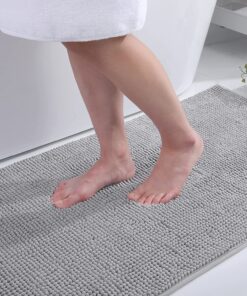 Homaxy Chenille rutschfeste Badezimmerteppich für alle - Weich, Saugfähig, Waschbar, Duschbereitschaft, 40x60 cm, Hellgr