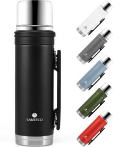SANTECO Thermoskanne 1L - Heiß und Kaltes Getränk sichern - Auslaufsicher für Kaffee & Tee - Edelstahl Trinkbecher mit G