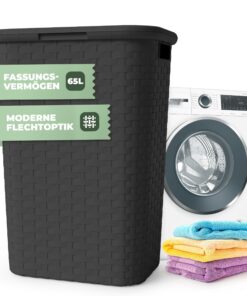 Waschekorb mit Deckel Rattan - Platzsparende Wäschesammelbox 65 L – Anthrazit
