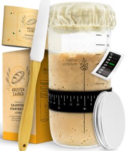 KRUSTENZAUBER Sauerteig Starter Set - 600ml Gärglas mit Spatel & Thermometer - Sourdough Starter Kit Brotbacken