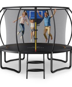 MERACH Outdoor Trampolin + Sicherheitsnetz + Basketball, MaxLoad 330 lb für Familie, ganzer Sommer Gartentrampolin 305cm