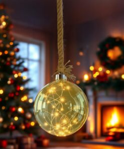 Spetebo LED Glaskugel silber zum Hängen mit Timer - Ø 14 cm - Weihnachtsdekoration warm weiß beleuchtet Batterie betrieb
