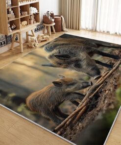 OUZUIU Waschbarer Teppich Wohnzimmerteppich Wildtiere Im Wald Wildschwein Weich Anti-Rutsch Teppich - Heimdekorative Was