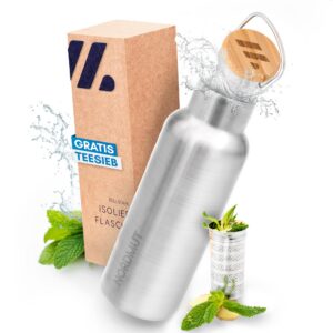 NORDMUT® Edelstahl Thermosflasche isoliert für Kinder und Erwachsene | 500 ml spülmaschinengeeignet mit Teesieb