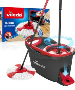 Vileda Turbo Wischmopp Komplett Set | Hygienisches und nachhaltiges Wischsystem mit Pedal | Für Fliesen, Laminat & Parke