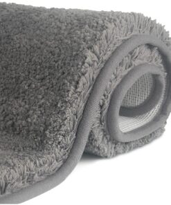 FCSDETAIL Rutschfeste Hochflor Badteppich Grau 50x80 cm Maschinenwaschbar Wasserabsorbierende Mikrofasern OEKO-TEX