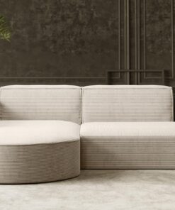 Kaiser Möbel - Ecksofa Modena Studio Beige, Bequemes Couchmit Ottomane für Wohnzimmer, Stilvolles Cord Sofa 3-sitzer Lin