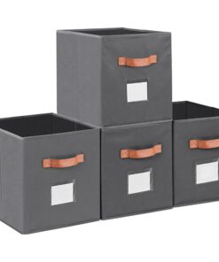 Winter Shore Graue Aufbewahrungsbox Stoff mit Etikettenhaltern [4er-Pack] Faltbare Stoffboxen Aufbewahrung mit Griffen f