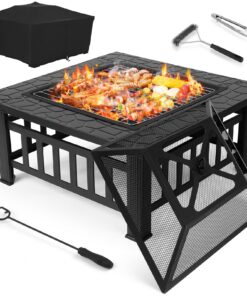TLSUNNY Feuerschale 81 cm 3 in 1 mit Grillrost und Funkenschutz für Garten Terrasse Camping
