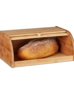 Relaxdays Bambus Brotkasten für Aromadichte aufbewahrung Rolldeckel Brötchen und Gebäck 16,5 x 40 x 27,5 cm Brot Trommel