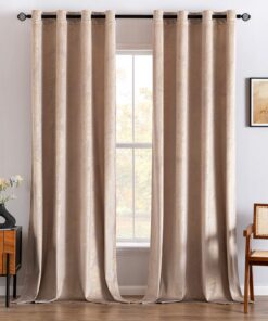 MIULEE Vorhänge Samt mit Goldfolie für Wohnzimmer und Schlafzimmer, Superweich, Blickdicht, 2 Piece Beige Samt Gardinen
