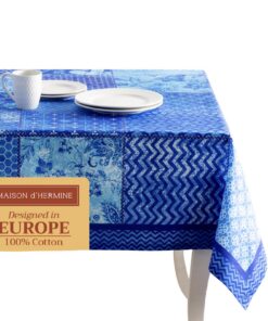 Maison d'Hermine rechteckige Tischdecke 100% Baumwolle, Geschenke für Muttertag und Party, Hotel und Zuhause (Indigo Lov
