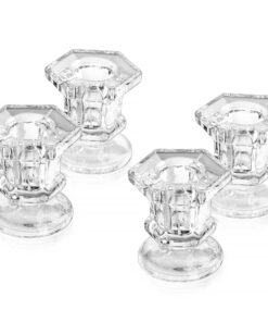 Glas Stabkerzenhalter 4er Set Transparent Kerzenständer für Weihnachten Hochzeit Tischdeko