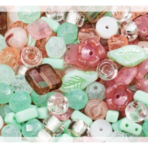 40 g Czech Bead Mix - Limited Edition - Bohemia Glas Gläsern Faceted Fire Polished - Hell Graugrün Rosa