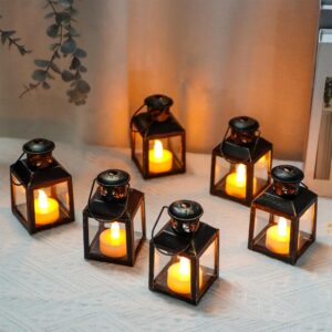 TRIROCKS Schwarz mit Gold Pinsel kleine Metall Teelicht Laterne für Haus und Garten Valentine Indoor Outdoor