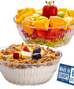 CRYSTALIA Glasschalen 6er Set 345ml + Premium Bleifrei Stapelbar Kristall-Dessertschalen