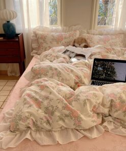 GETIYA Rosa Blumen Bettwäsche für Damen 135x200 Baumwollwendbar Einzelbett OEKO-TEX