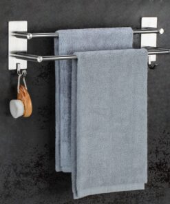 JS Handtuchhalter ohne Bohren Doppelt mit 2 Handtuchhaken Bad Küche JS Handtuchhalter Selbstklebend Edelstahl Badetuch
