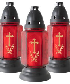 3er Set Grablaterne rot Kreuz für Denkmalpflege Outdoor Brenndauer ca. 96 Stunden inkl. Deckel | 3er Set rote Grablater