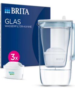 BRITA GlaswasserfilterPremium-Kanne, hellblau (2,5 l), inkl. 3 x MAXTRA PRO All-in-One-Kartusche, reduziert Kalk, Chlor
