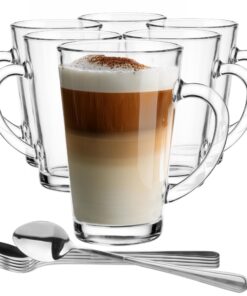 Glasmark KROSNO 1992 Transparenze Gläser für Kaffee und Tee mit Löffel 6 Stück 300 ml | Glasmark KROSNO 1992 Transparen