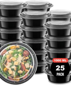 25 Stück Runden Meal Prep Boxen für Diätreiben Luftdicht Mikrowellenfeste Plastik Lunch Box | Wiederverwertbare Kunstst
