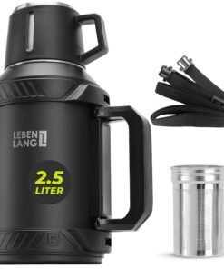LEBENLANG Thermosflasche 2,5 Liter - 24h Heiß Inkl. Tragegurt I Thermobecher I Isolierflasche 2,5 Liter