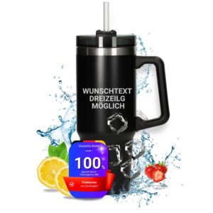 Personalisierter Vakuumbecher 'Tampa' - Edelstahl Thermobecher - Farbe: Schwarz - perfekt für Heiß- & Kaltgetränke - eig