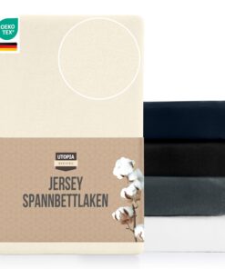 Utopia Bedding Jersey Spannbettlaken 180 x 200 cm – Baumwollmischung, ideal für dicke Matratzen, Trendige Beige