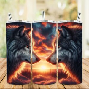 Wölfe Doppelwandiger Edelstahl-Thermo Becher 20oz für kalte und warme Getränke mit Trinkhalm | Wölfe 20oz Doppelwandige
