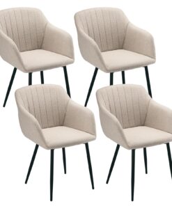 Esszimmerstühle Beige 4er Set mit Armlehne Küchenstuhl Polsterstuhl Stühle Beige Sitzfläche aus Polyester für Esszimmer,
