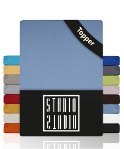 STUDIO Basic Topper Spannbettlaken 180x200cm – bügelfrei, elastisch & Oeko-TEX Zertifiziert – Mittelblau für Topper 4–14