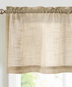 Vangao Halbtransparente Voile Scheibengardinen für Modern Küche Beige 1er Set 130Bx40Hcm Wohnzimmer Kurzstores OEKO-TEX
