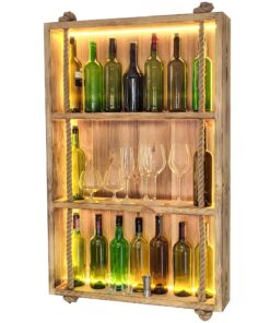 WEECO Weinregal Holz LED Beleuchtung 28 Flaschen Wandmontage Schwarz 112x70x15cm Vintage