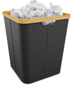 Bambus-Mülleimer Vireon Büro Schwarz Eckiger Papierkorb für Homeoffice Abfalleimer