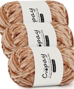 Coopay Helles Khaki Wolle Häkelgarn OEKO-TEX, 3x100g Samtig Garn für Plüschwolle Decken und Schals