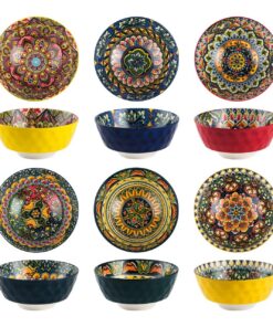 Henten Home Salatschüsseln - Bunt Keramik für Frühstück & Tafelservice 6 Stück 750ml Bohämischer Stil