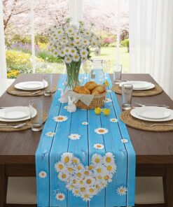 KAMACA Blauer Tischläufer mit Margeriten & Blumenmotiv für Frühling & Sommer