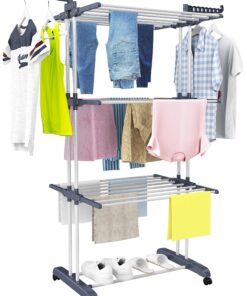 HOMIDEC Wäschetrockner für Innen und außen - Platzsparend mit 8 Flügeln und Drehbarkeit, Edelstahl, Grau HOMIDEC Wäsch