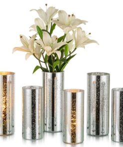Glasseam Glasvase Zylinder Silber Set mit 6 – Moderne Blumenvasen & Quecksilber-Kerzenhalter für Hochzeitsdekoration Ess