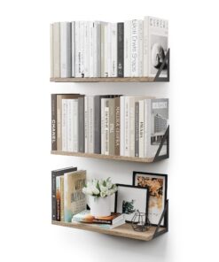 CASSA TOKO Schwebende Bücherregale 3er-Set Rustikales Holz Metallhalterung Naturfarben