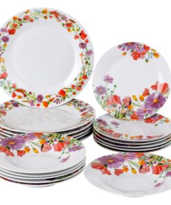Baroni Home 18-teiliges Teller-Set für 6 Personen bunt mit Mohnblumen aus Porzellan