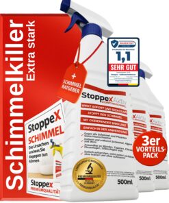 Profi Stoppex Schimmelentferner für Bad, Wand & Silikonfugen – Extra starkes, chlorhaltiges Anti-Schimmel Spray | Stopp