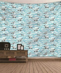 CEVAN Wandteppich Möwe Seemuster Blau Wandbehang 260x240cm