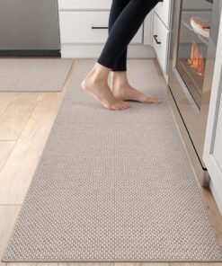 DEXI rutschfest Küchenläufer 2 Stück + 210cm Teppich, Waschbar Hochwertige Küche & Wohnraum Matte, 61x92cm + 61x210cm Be
