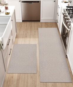 DEXI rutschfest Küchenläufer Waschbar, 2 Stück, Beige OEKO-TEX STANDARD 100 Küchenteppich Flur & Küche