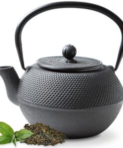 TEEKANNE GUSSEISEN Gusseiserne Teekanne 1,1 Liter | Authentischer Japanischer Stil Arare Schwarz | Edelstahl-Sieb & Top